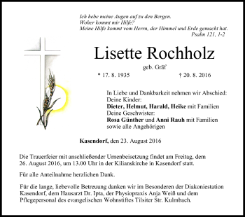 Anzeige von Lisette Rochholz von MGO