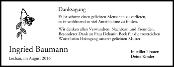 Anzeige von Ingried Baumann von MGO