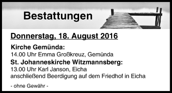 Anzeige von Bestattungen vom 18.08.2016 von MGO