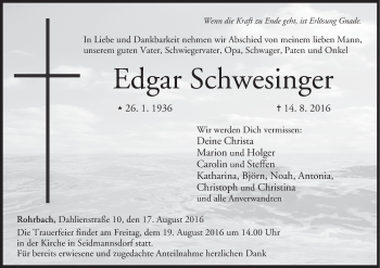 Anzeige von Edgar Schwesinger von MGO