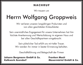 Anzeige von Wolfgang Groppweis von MGO