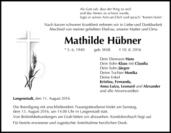 Anzeige von Mathilde Hübner von MGO
