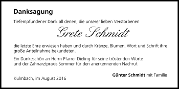 Anzeige von Grete Schmidt von MGO