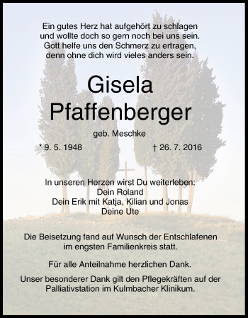 Anzeige von Gisela Pfaffenberger von MGO