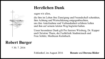 Anzeige von Robert Burger von MGO