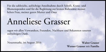 Anzeige von Anneliese Grasser von MGO