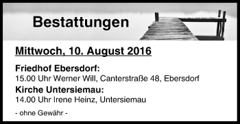 Anzeige von Bestattungen vom 10.08.2016 von MGO