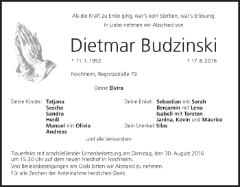 Anzeige von Dietmar Budzinski von MGO