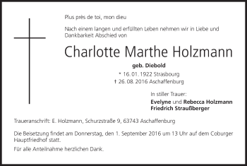 Anzeige von Charlotte Marthe Holzmann von MGO