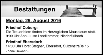 Anzeige von Bestattungen vom 29.08.2016 von MGO