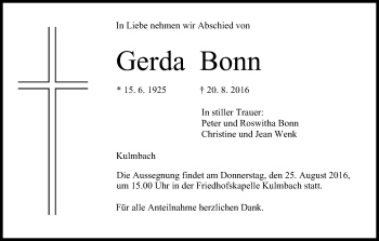 Anzeige von Gerda Bonn von MGO