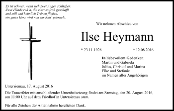 Anzeige von Ilse Heymann von MGO