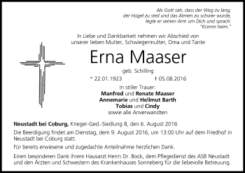 Anzeige von Erna Maaser von MGO