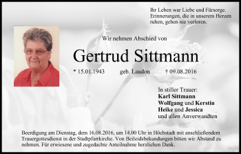 Anzeige von Gertrud Sittmann von MGO