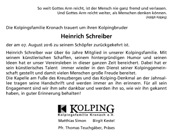 Anzeige von Heinrich Schreiber von MGO