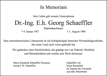 Anzeige von Georg Schaeffler von MGO