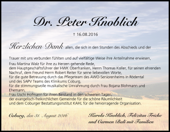 Anzeige von Peter Knoblich von MGO