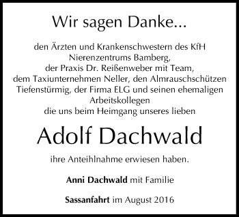 Anzeige von Adolf Dachwald von MGO