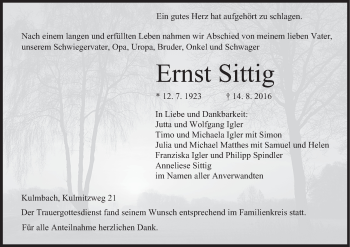 Anzeige von Ernst Sittig von MGO