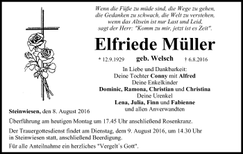 Anzeige von Elfriede Müller von MGO