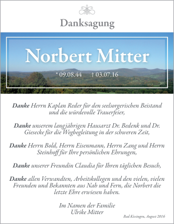 Anzeige von Norbert Mitter von MGO