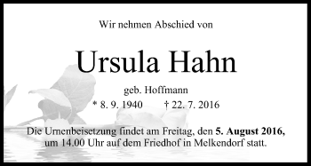 Anzeige von Ursula Hahn von MGO