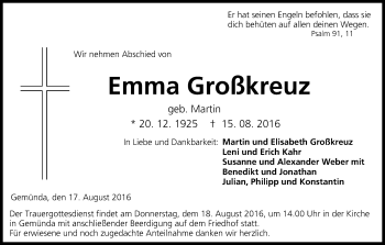 Anzeige von Emma Großkreuz von MGO