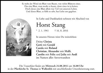 Anzeige von Horst Stang von MGO