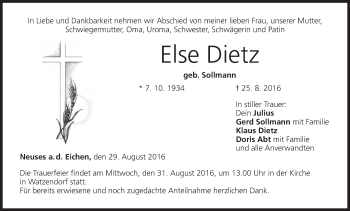 Anzeige von Else Dietz von MGO