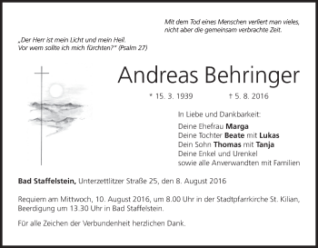 Anzeige von Andreas Behringer von MGO