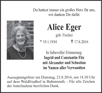 Anzeige von Alice Eger von MGO