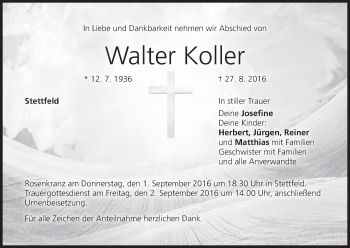 Anzeige von Walter Koller von MGO