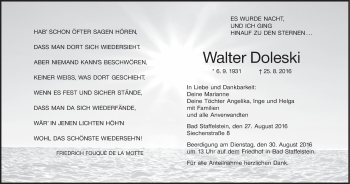 Anzeige von Walter Doleski von MGO