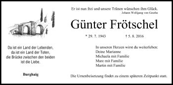 Anzeige von Günter Frötschel von MGO