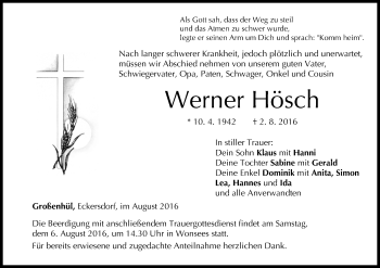 Anzeige von Werner Hösch von MGO