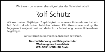 Anzeige von Rolf Schütz von MGO
