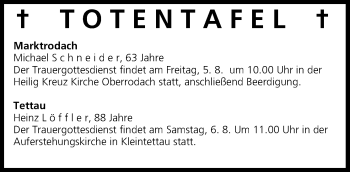 Anzeige von Totentafel vom 05.08.2016 von MGO