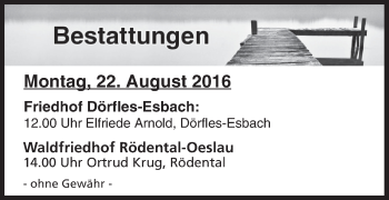 Anzeige von Bestattungen vom 22.08.2016 von MGO