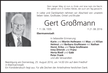 Anzeige von Gert Großmann von MGO