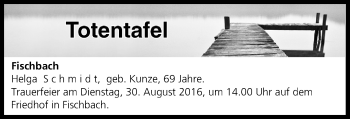 Anzeige von Totentafel vom 27.08.2016 von MGO