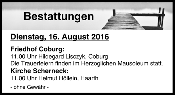 Anzeige von Bestattungen vom 16.08.2016 von MGO