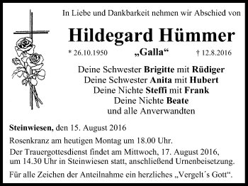 Anzeige von Hildegard Hümmer von MGO