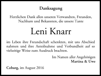 Anzeige von Leni Knarr von MGO
