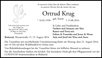 Anzeige von Ortrud Krug von MGO
