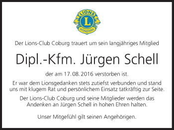 Anzeige von Jürgen Schell von MGO