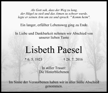 Anzeige von Lisbeth Paesel von MGO