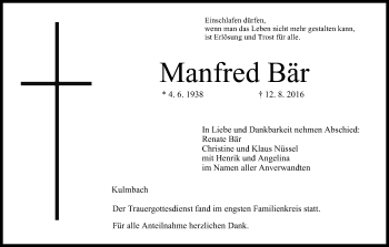 Anzeige von Manfred Bär von MGO