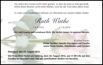 Anzeige von Ruth Wuthe von MGO