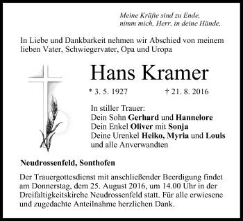 Anzeige von IHans Kramer von MGO