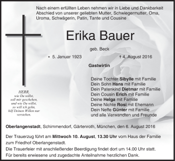 Anzeige von Erika Bauer von MGO